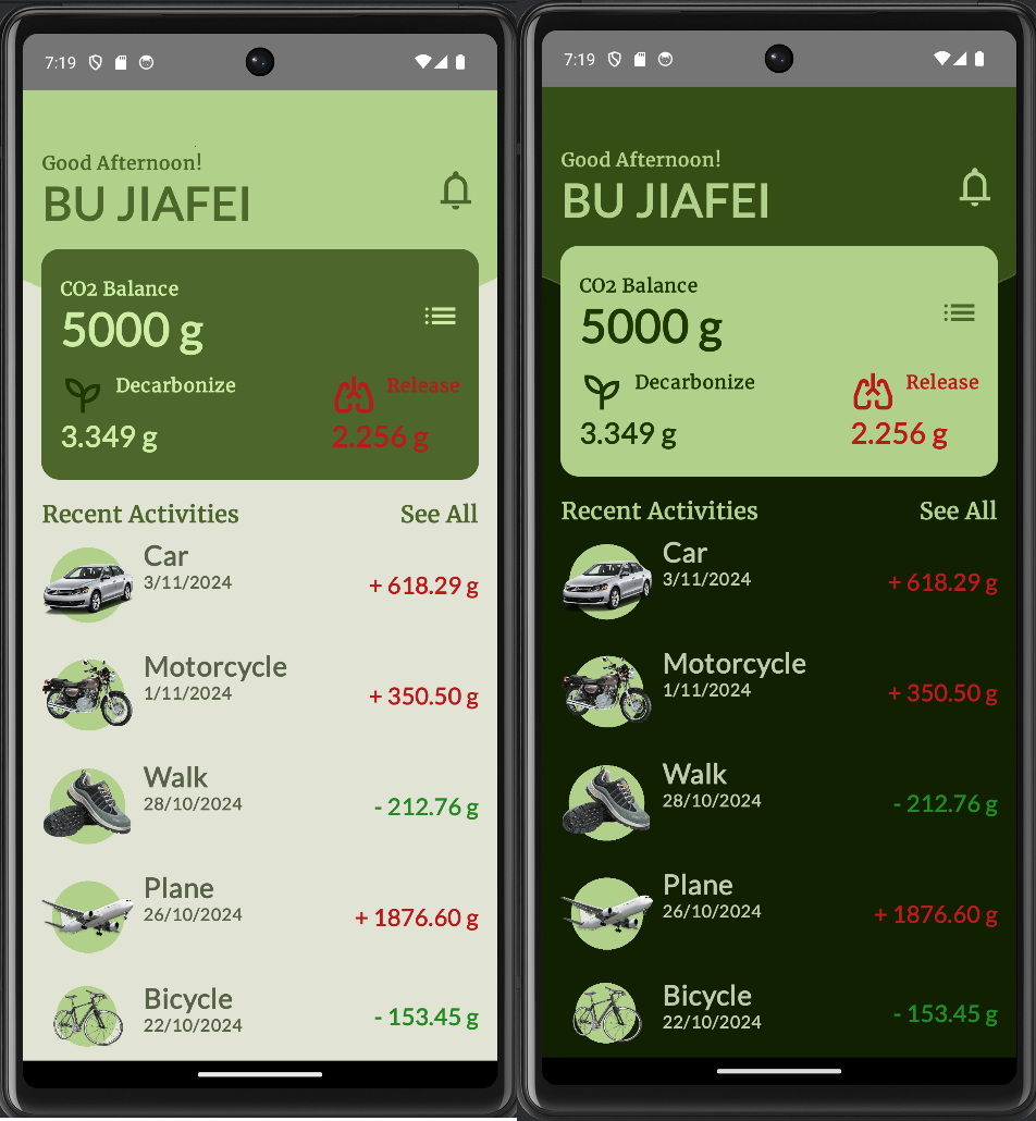 LOW-C Carbon Tracking App interface